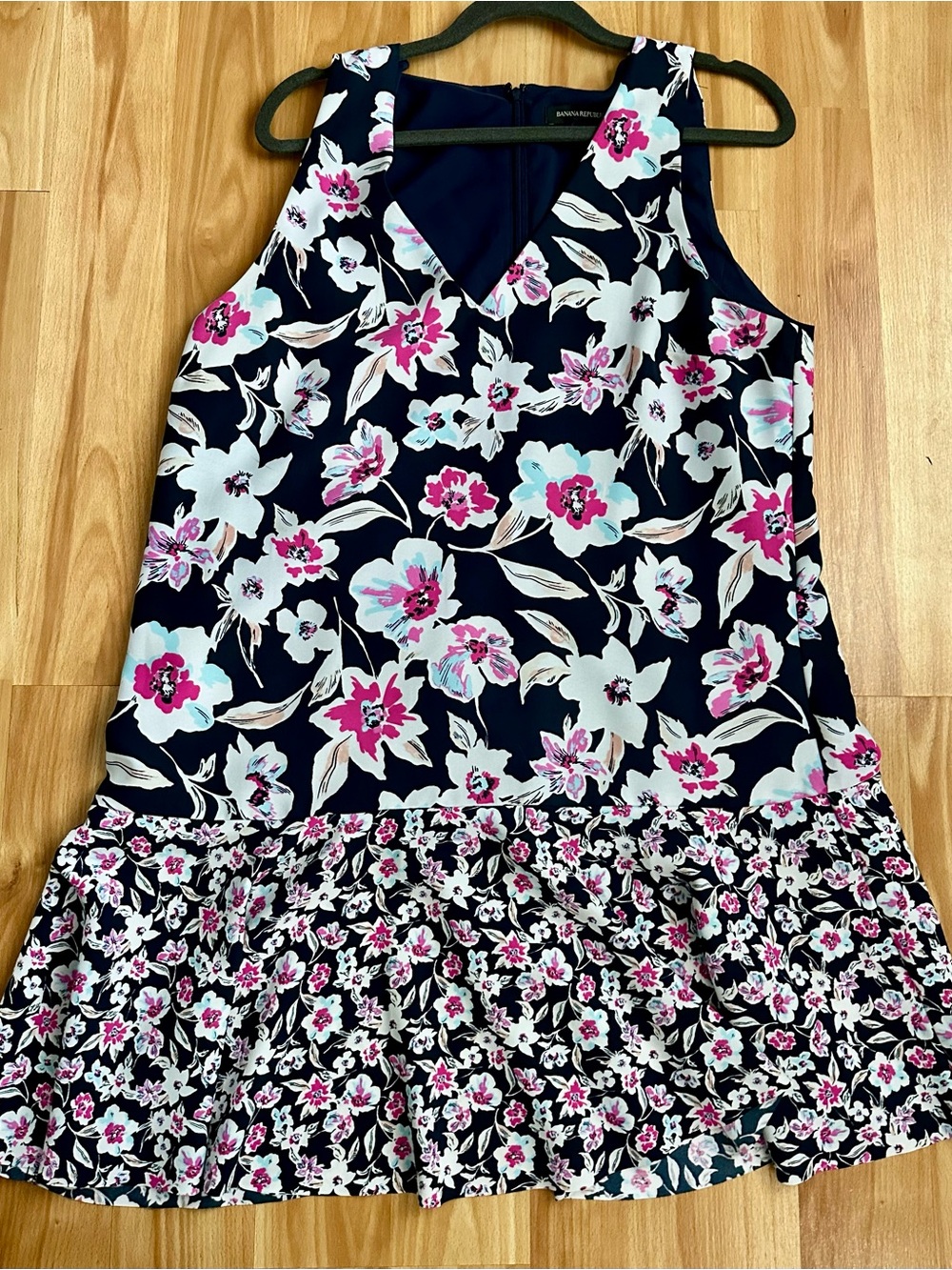 Banana Republic Navy Floral Dress with Pink & Light Blue Accents